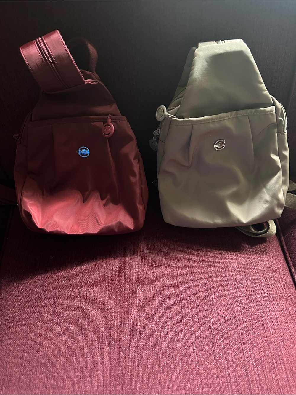 Everyday Sling Backpack in Burgundy and Taupe- Versatile Women's Pack